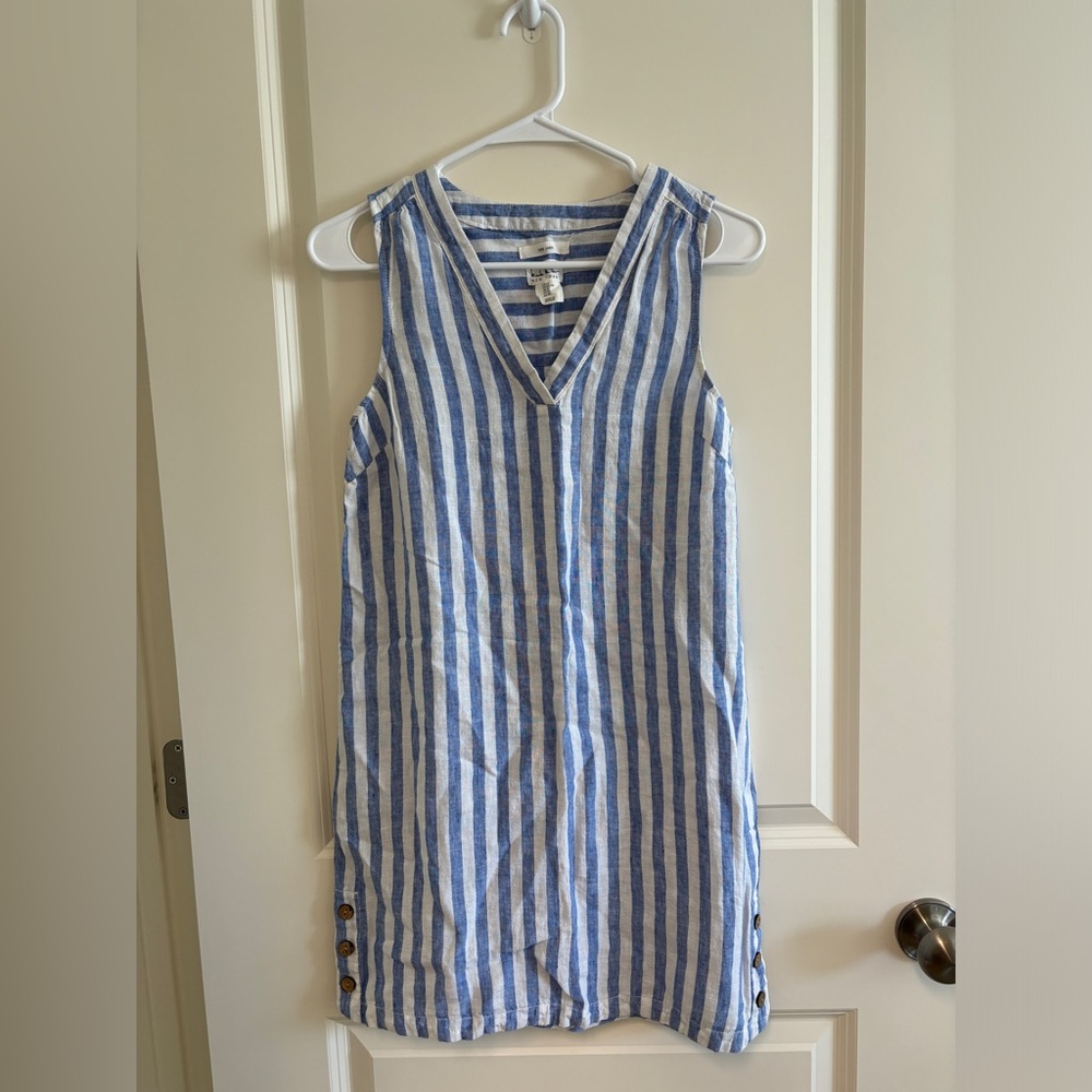 Nicole Miller New York Linen Sleeveless Dress Color Blue Striped Size XS